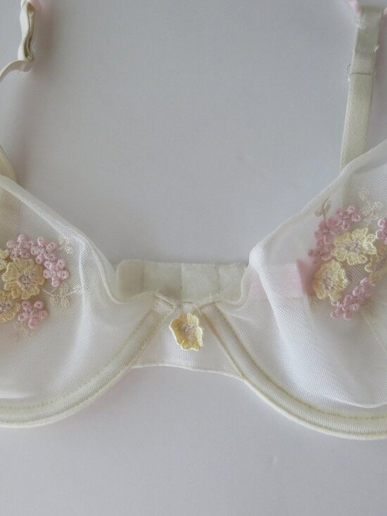 Victoria's Secret Other - Vintage 2000s Victoria's Secret Flower Applique Underwire Bra, Sheer Ivory Mesh
